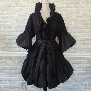 Chez Vouz de France Black Ruffled Coat Dress Ruffled Victorian Goth Witchy 1X
